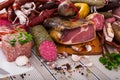 Variety of meats on table