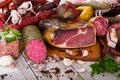 Variety of meats on table Royalty Free Stock Photo