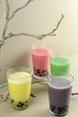 Variety of Milk Bubble Boba Pearl Tea in Tall Glasses Royalty Free Stock Photo