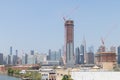 Skyscraper Construction in Long Island City Queens New York with the Manhattan Skyline in the Background Royalty Free Stock Photo