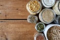 Variety of mueslis in jars variety of healhty organic grains