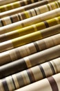 Variety of multicolored wallpaper rolls