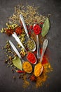 Variety of natural spices, seasonings and herbs