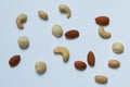 Variety of nuts on white background. Macadamia,cashew,peanuts and almond nuts. Royalty Free Stock Photo