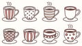 Variety of Outlined Coffee Cups with Steam Effects, vector design Generative AI Royalty Free Stock Photo
