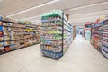 Variety of packaged food, snacks and more. Shelves full and tidy.