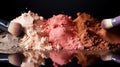 Variety pallet of broken makeup powder and blusher with soft brushes. Sample cosmetics concept. Generative AI