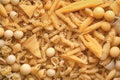 A variety of pasta made from different types of legumes, green and red lentils, mung beans and chickpeas. Gluten-free pasta. Pasta