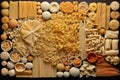 a variety of pasta shapes displayed together