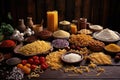 variety of pasta types on a wooden table