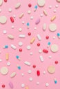 Variety of pills and tablets medicine flat lay top view Royalty Free Stock Photo