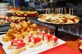 Variety of pinchos pintxos in a bar of San Sebastian, Spain Royalty Free Stock Photo