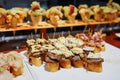 Variety of pinchos pintxos in a bar of San Sebastian, Spain Royalty Free Stock Photo