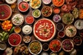 variety of pizza toppings spread out on a table