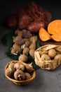 A variety of potatoes and orange sweet potatoes