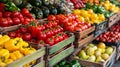 A variety of a produce stand with many different types of fruits and vegetables, AI Royalty Free Stock Photo