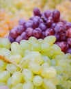 Variety of purple and green grapes closeup, strong bokeh