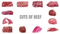 Variety of raw beef meat steaks for grilling. Royalty Free Stock Photo