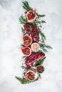 Variety of raw black angus prime meat steaks beef rump steak, Tenderloin fillet mignon for grilling on light background. vertical Royalty Free Stock Photo