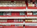 Variety of ribbon rolls inside a Michaels store