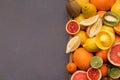 Variety of ripe citruses on gray background Royalty Free Stock Photo