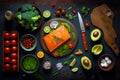 Variety of rustic mediterranean healthy foods on table Royalty Free Stock Photo