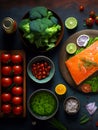 Variety of rustic mediterranean healthy foods on table Royalty Free Stock Photo