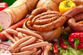 Variety of sausage products. Royalty Free Stock Photo