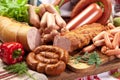 Variety of sausage products. Royalty Free Stock Photo