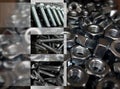 Variety Scattered Threaded Bolts And Hex Nuts Illustration With White Frames Royalty Free Stock Photo