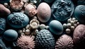 Variety of seashells in circle, close up generated by AI