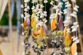 Variety seashells mobile hanging. handicrafts produced by sea shell