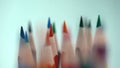 Variety of sharpened color pencils macro view, stationery collection, choice Royalty Free Stock Photo