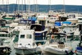 Variety of ships, marina mooring yachts, parked ships