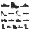 A variety of shoes black icons in set collection