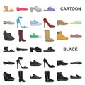 A variety of shoes cartoon icons in set collection for design. Boot, sneakers vector symbol stock web illustration.