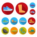 A variety of shoes flat icons in set collection for design. Boot, sneakers vector symbol stock web illustration.