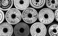 Vintage Thread Spools in Black and White Royalty Free Stock Photo