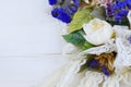 A variety of silk and dried flowers combines with lace is a feminine image good for anniversary, wedding, mother`s day or birthday Royalty Free Stock Photo