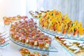 A variety of snacks, canapes and sandwiches on the table Royalty Free Stock Photo
