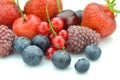 Variety of soft fruits, strawberries, raspberries, cherries, blueberries, currants Royalty Free Stock Photo