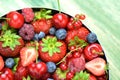 Variety of soft fruits, strawberries, raspberries, cherries, blueberries, currants Royalty Free Stock Photo