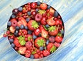 Variety of soft fruits, strawberries, raspberries, cherries, blueberries, currants Royalty Free Stock Photo