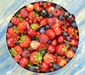 Variety of soft fruits, strawberries, raspberries, cherries, blueberries, currants Royalty Free Stock Photo