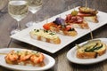 Variety of spanish pinchos italian cicchetti Royalty Free Stock Photo