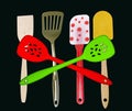 Variety of spatule on a black background