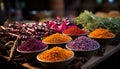 Variety of spices in a bowl, selling freshness and flavor generated by AI Royalty Free Stock Photo