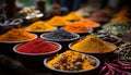 Variety of spices in a bowl, vibrant colors generated by AI