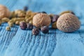 Variety of spices on kitchen table. Royalty Free Stock Photo