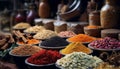 Variety of spices in a row, selling freshness and colors generated by AI Royalty Free Stock Photo
